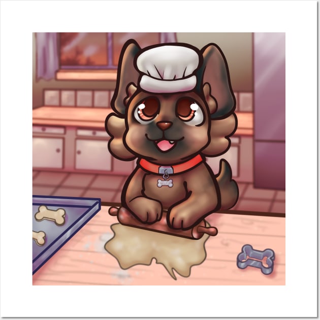 Cute puppy baking biscuits Wall Art by OrangeRamphasto